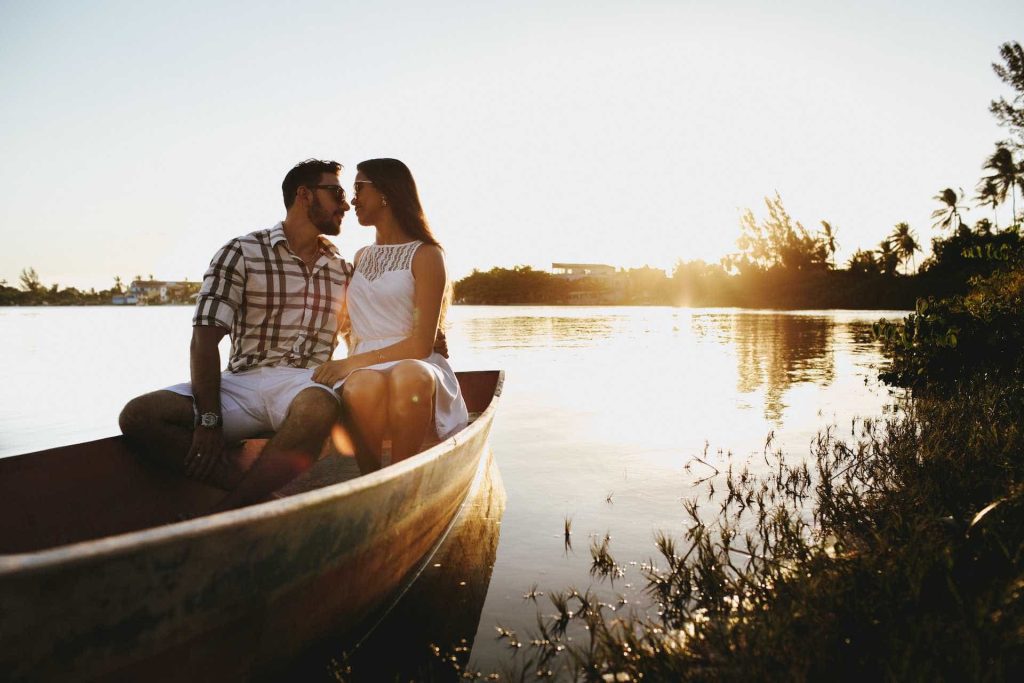 Couple in boat kissing