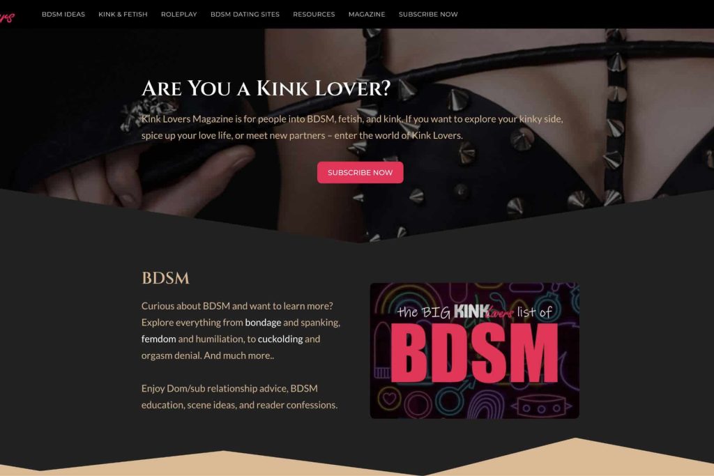 KinkLovers homepage