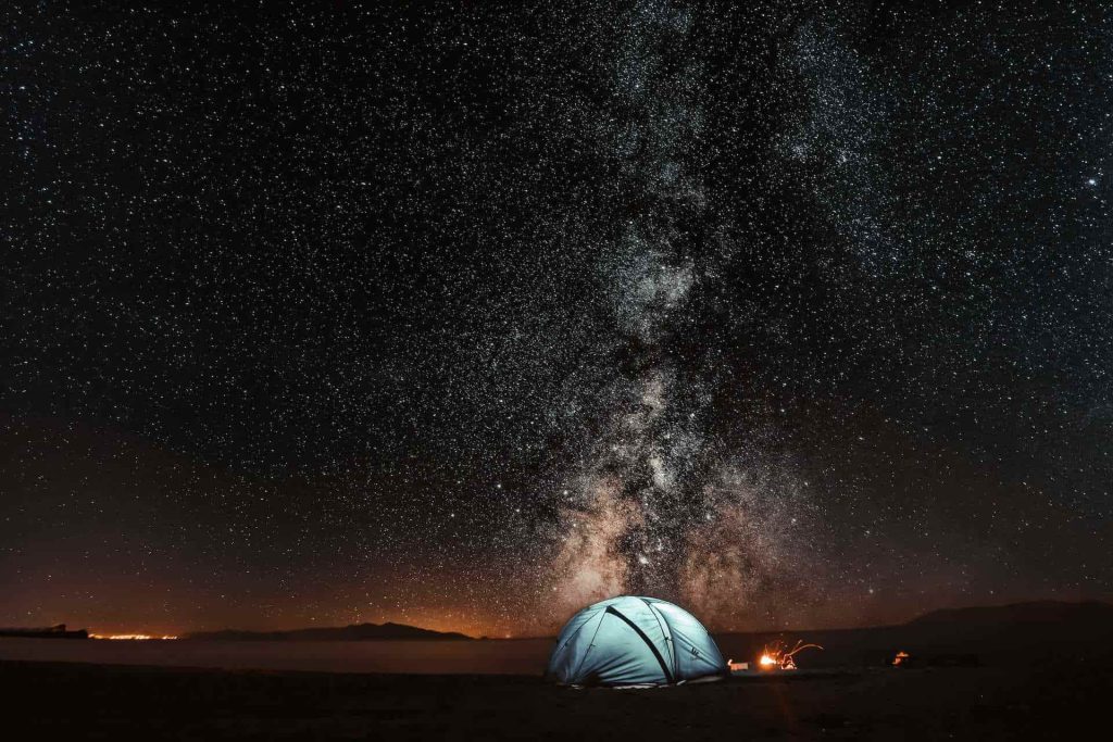 Tent under star sky